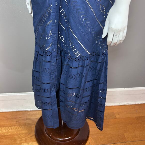 Boston Proper dress Medium western blue maxi off shoulder eyelet boho NWT - Picture 7 of 15